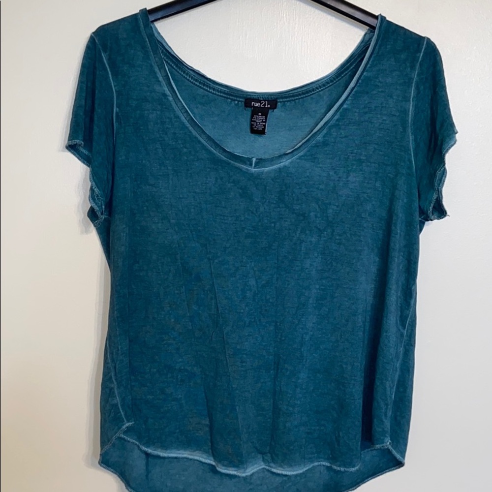 wide neck teal tee